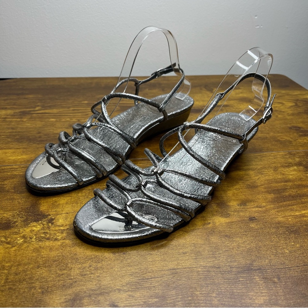 Stuart Weitzman Silver Strappy Wedge Sandal